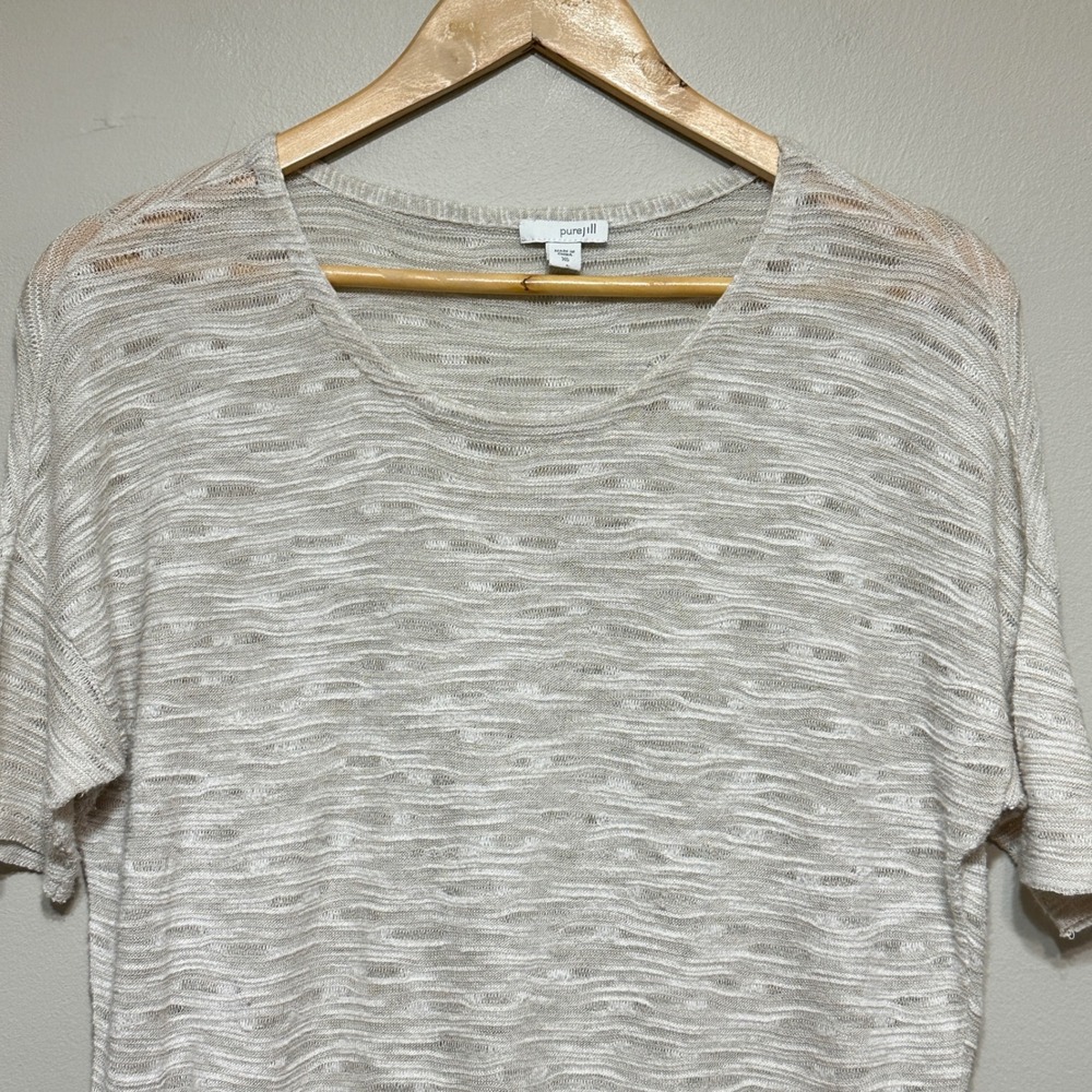 Pure Jill Womens Beige Knit Open Weave‎ Sheer Relaxed Fit Tunic Top XS *Flaw - Picture 3 of 10
